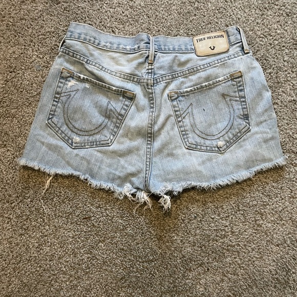 True Religion Light Washed Distressed Denim Jean Shorties:27 - Picture 6 of 7
